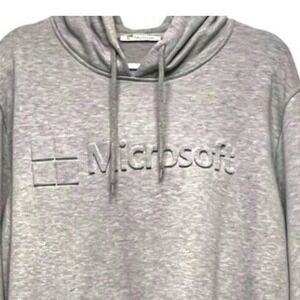 Microsoft Hoodie Mens 2XL 3D Raised Print Sweatshirt 90s‎ Y2 Light Gray
